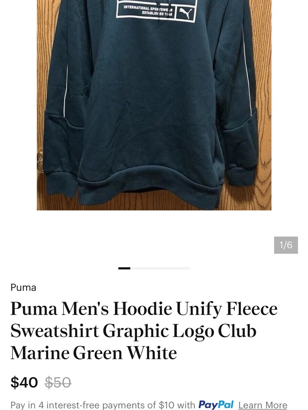 Puma Marine Green Crewneck Sweatshirt with White Logo